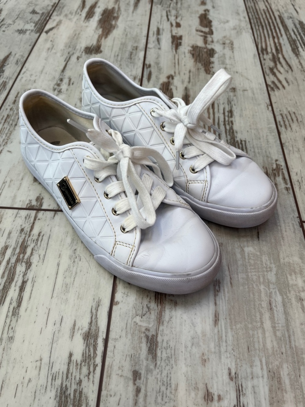 G by Guess White Quilted Sneakers Gold Logo Hardware GGMACK-R 7.5 M